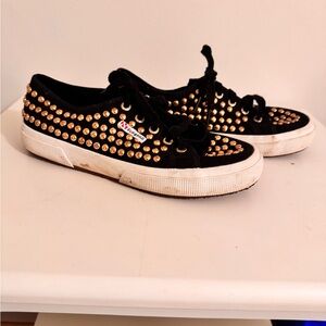 Superga Black and Gold Studded Sneakers super cool size 8 woman